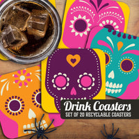 Day of the Dead Skulls Assorted Paper Coaster Set
