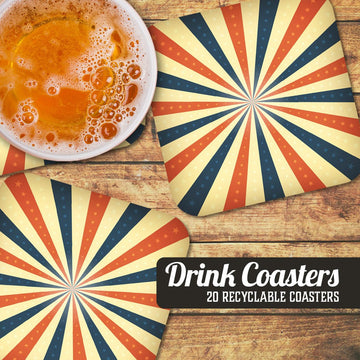 Red White and Blue Starburst Pattern Paper Coaster Set