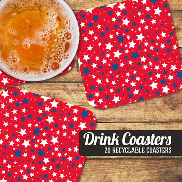 Red White and Blue Stars Paper Coaster Set