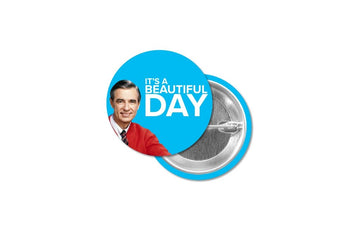 mister rogers button with his image and quote
